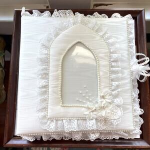 Vintage White Lace Wedding Album Beaded Floral Bridal Keepsake Book
